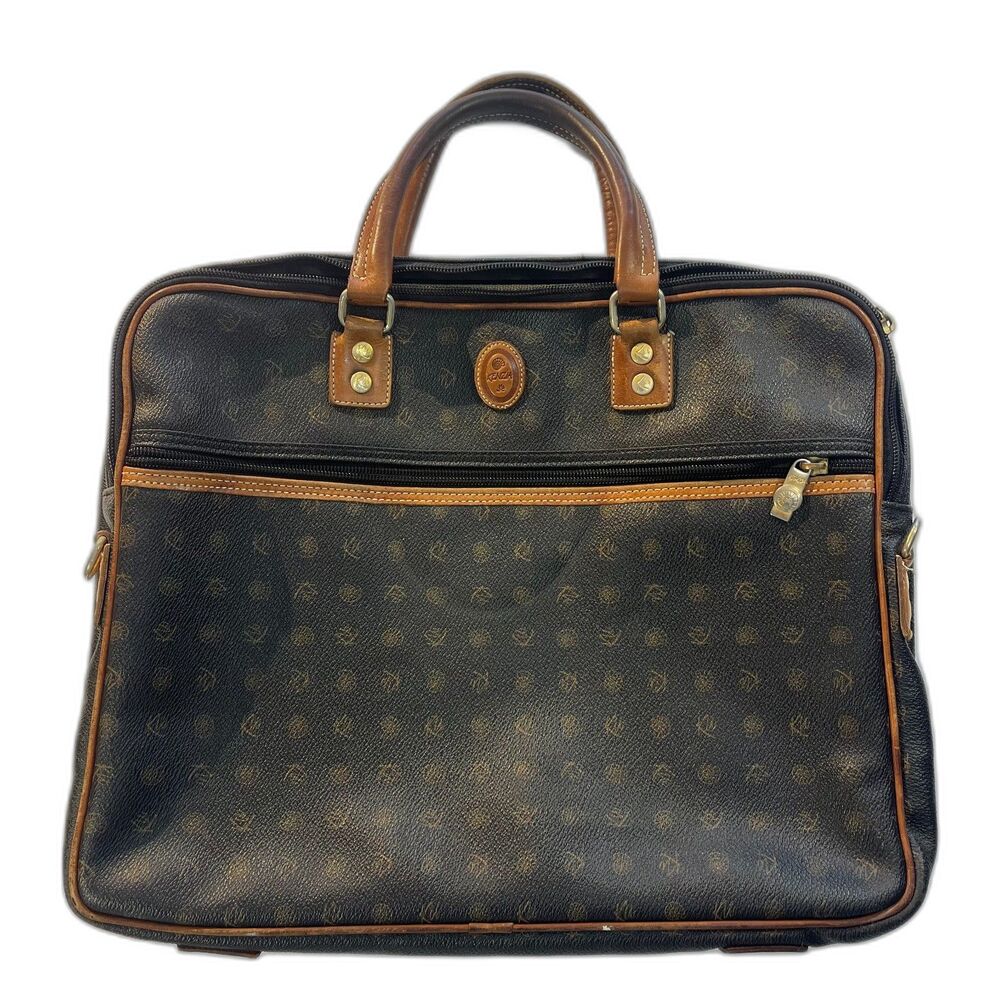 Kenzia Leather Briefcase Document Holder Black Brown Gold Hardware Professional